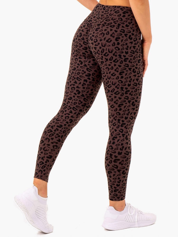 Ryderwear Adapt High Waisted Scrunch Leggings Czekolada Panterka | RAZDSK870