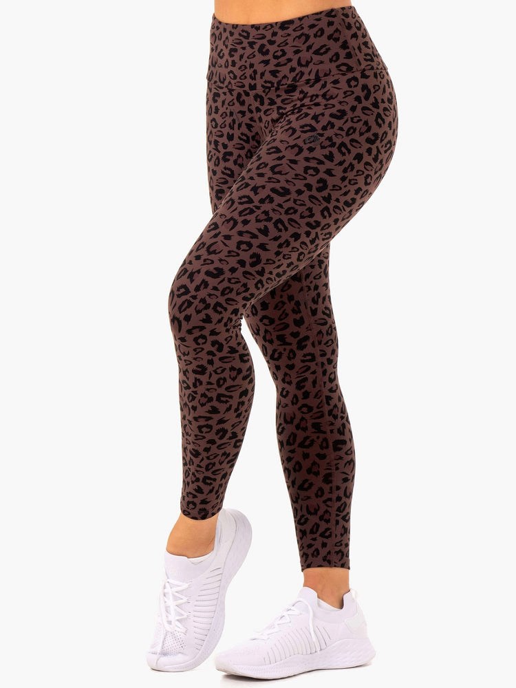 Ryderwear Adapt High Waisted Scrunch Leggings Czekolada Panterka | RAZDSK870