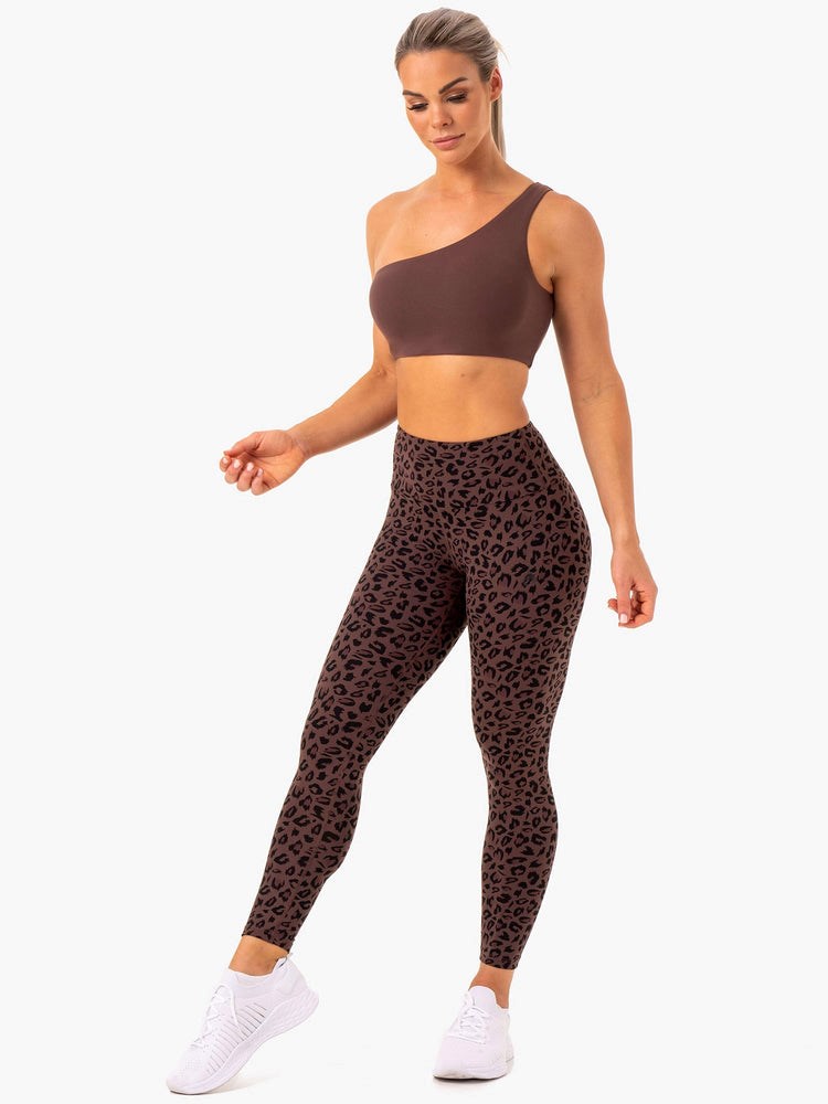 Ryderwear Adapt High Waisted Scrunch Leggings Czekolada Panterka | RAZDSK870