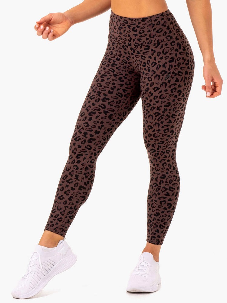 Ryderwear Adapt High Waisted Scrunch Leggings Czekolada Panterka | RAZDSK870