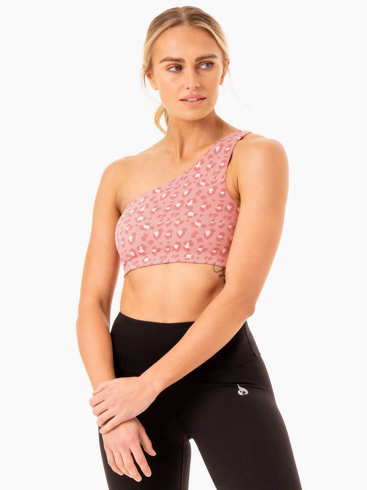 Ryderwear Adapt One Shoulder Sports Bra Różowe Panterka | LKPHXA971