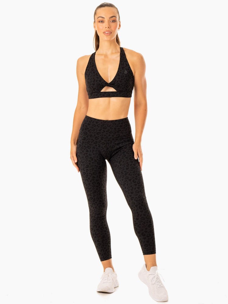 Ryderwear Adapt Twist Sports Bra Czarne Panterka | XELCKJ872