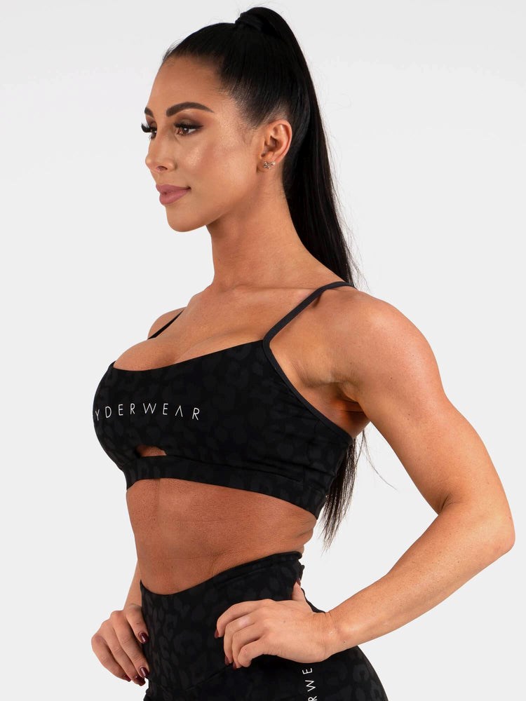 Ryderwear Animal Sports Bra Panterka Czarne | RTJBHV857