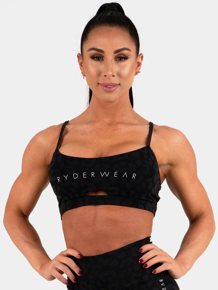 Ryderwear Animal Sports Bra Panterka Czarne | RTJBHV857