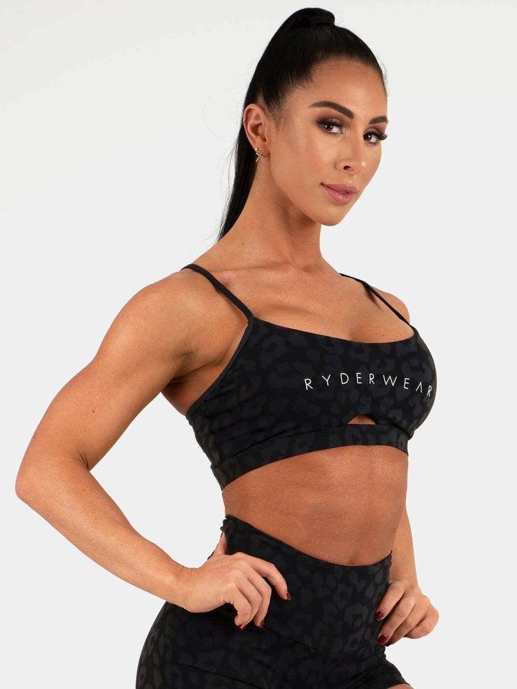 Ryderwear Animal Sports Bra Panterka Czarne | RTJBHV857