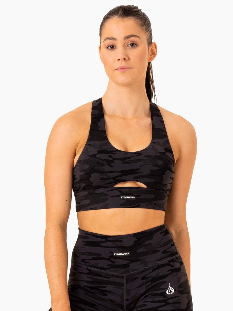 Ryderwear Base Racer Back Sports Bra Czarne Camo | ZEWVHB015