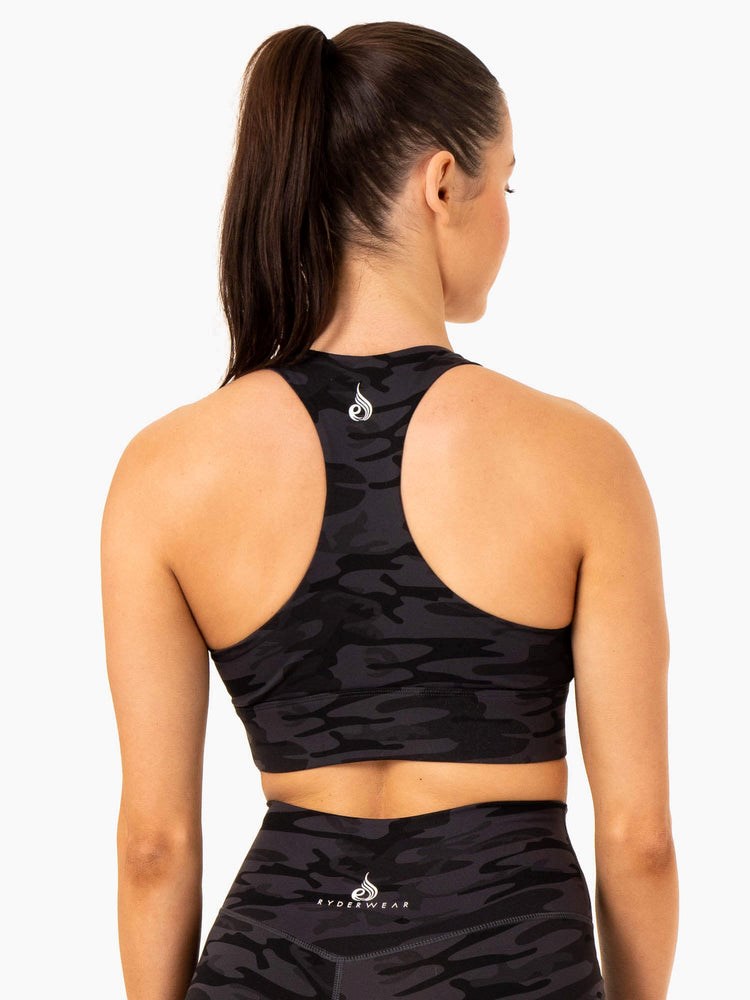 Ryderwear Base Racer Back Sports Bra Czarne Camo | ZEWVHB015