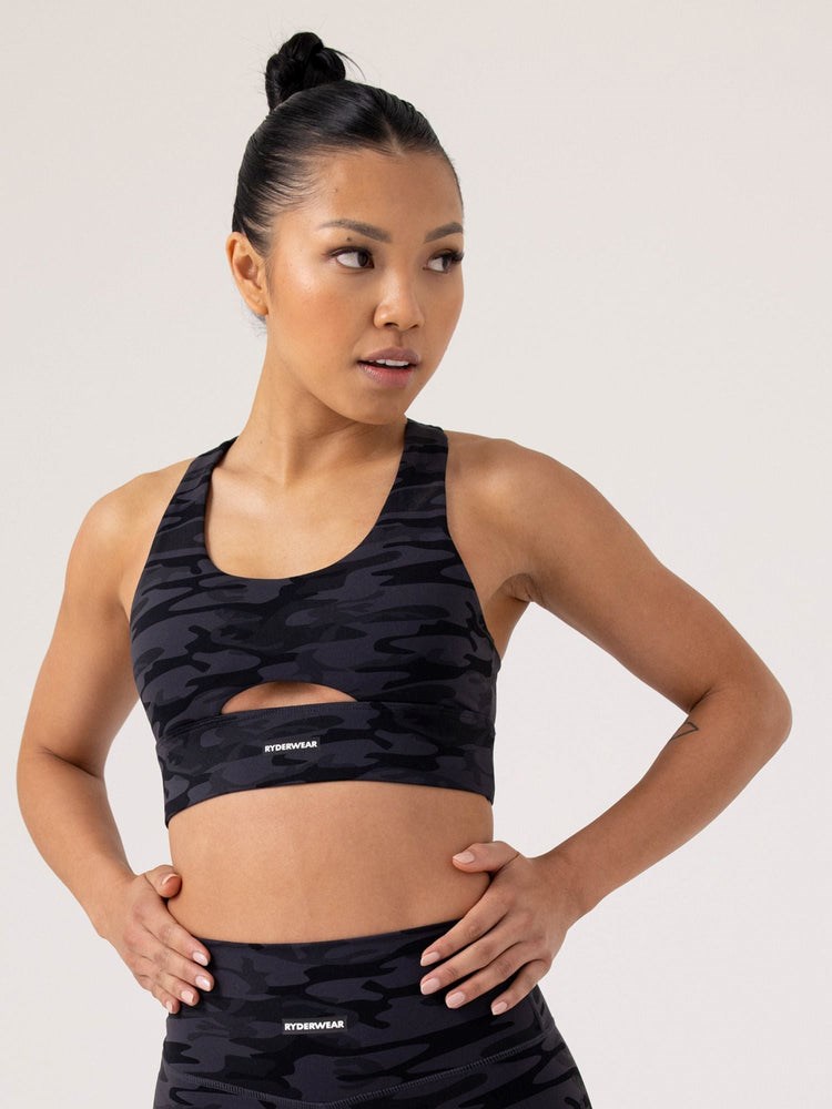 Ryderwear Base Racer Back Sports Bra Czarne Camo | ZEWVHB015