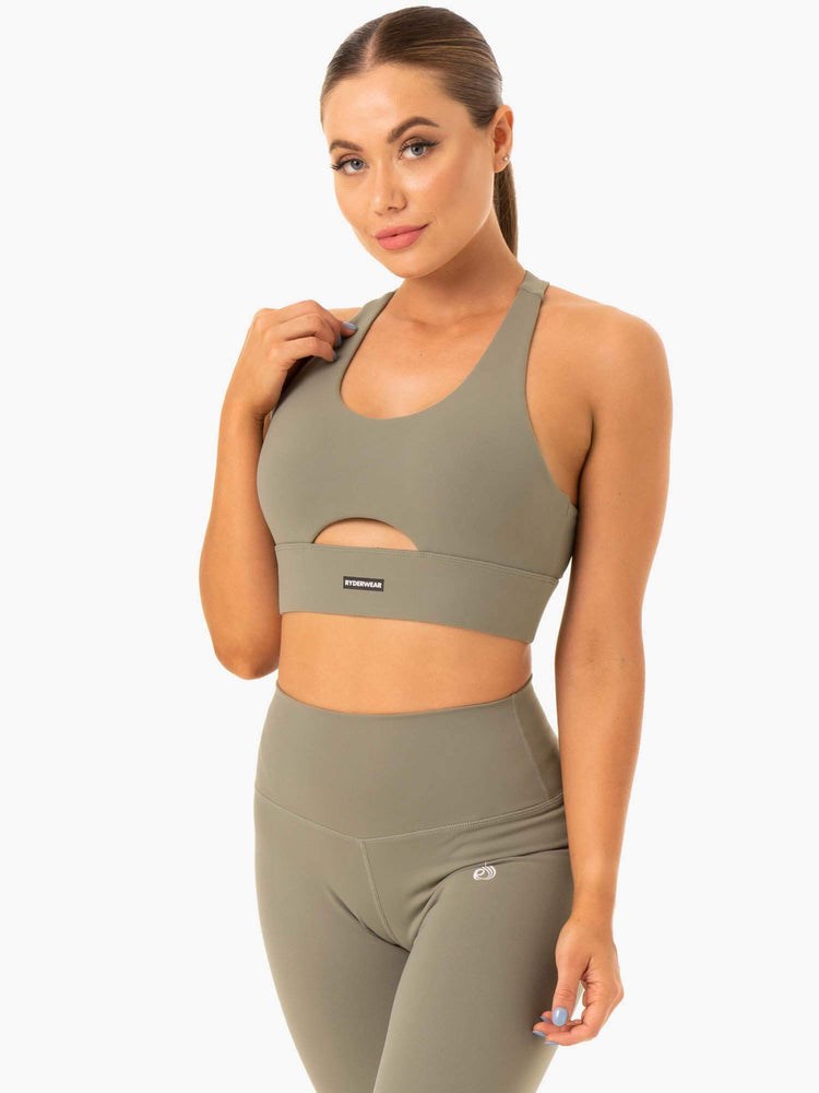 Ryderwear Base Racer Back Sports Bra Khaki | IVWQDE680