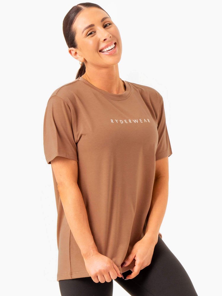 Ryderwear Boyfriend Longline T-Shirt Mocha | KLWGTS298