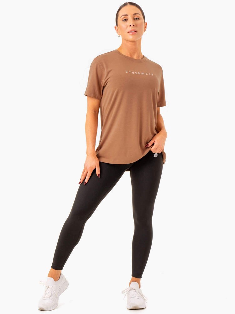 Ryderwear Boyfriend Longline T-Shirt Mocha | KLWGTS298