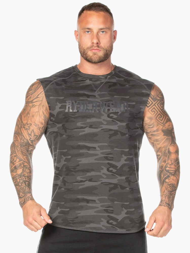 Ryderwear Camo Fleece Tank Czarne Camo | QOBVFZ058