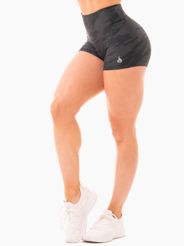 Ryderwear Camo High Waisted Shorts Czarne Camo | IDSMOP827