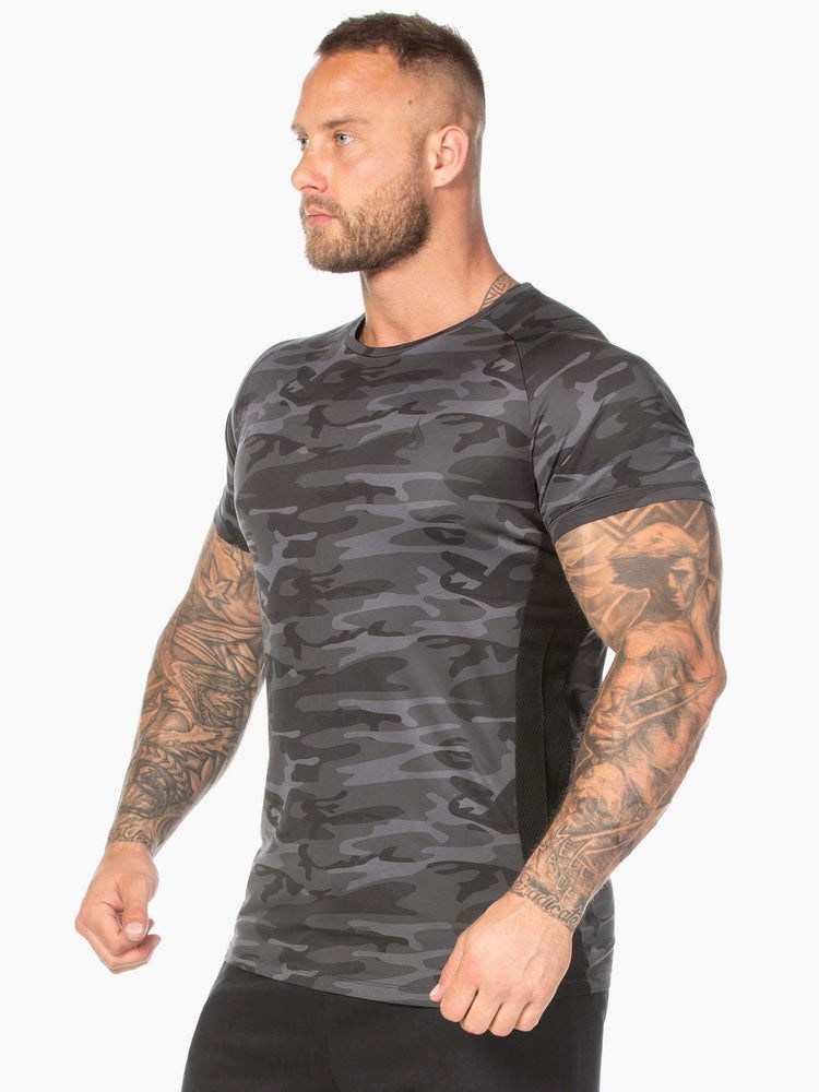 Ryderwear Camo Mesh T-Shirt Czarne Camo | NGRWVU257