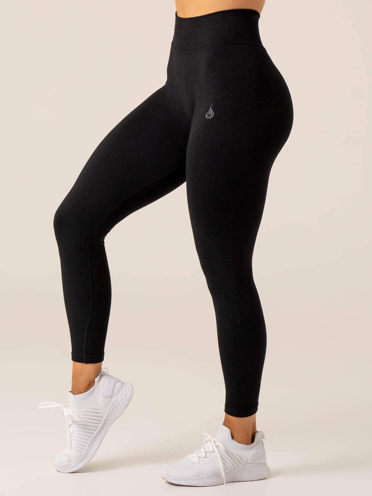 Ryderwear Circuit Rib Seamless High Waisted Leggings Czarne | LHQTUI072