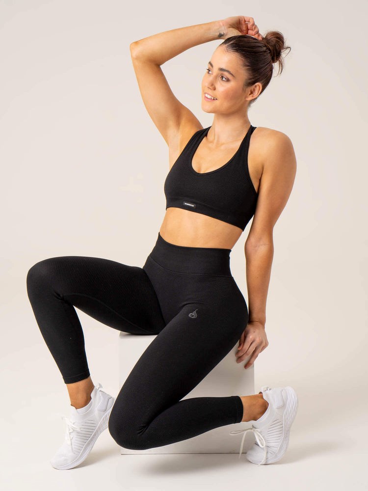 Ryderwear Circuit Rib Seamless High Waisted Leggings Czarne | LHQTUI072