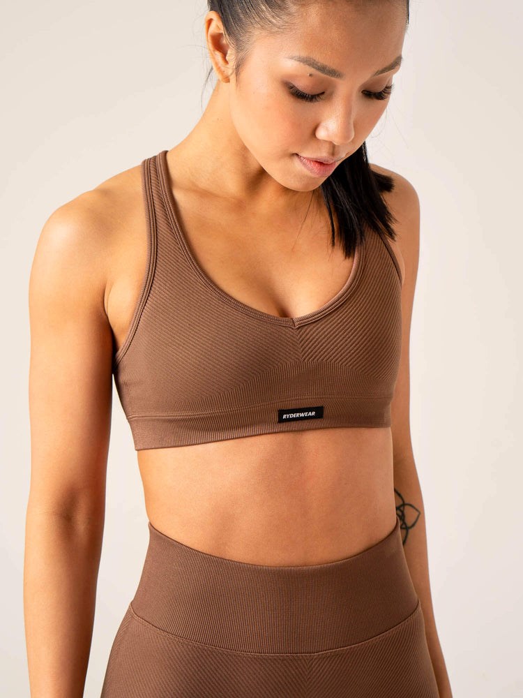 Ryderwear Circuit Rib Seamless Sports Bra Czekolada | EZBPID321