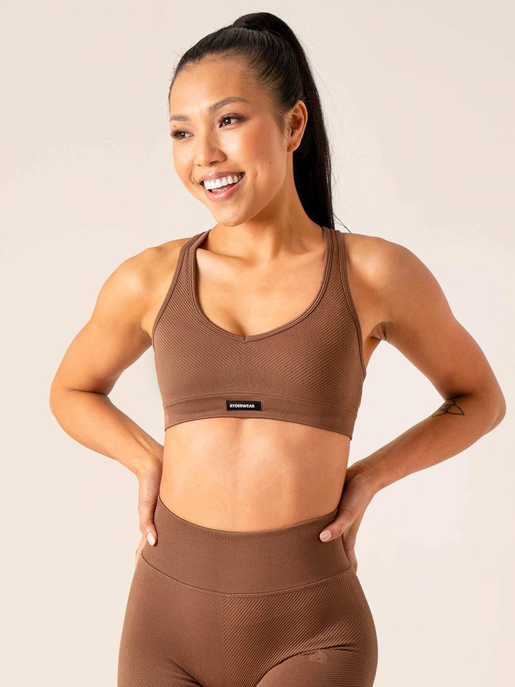 Ryderwear Circuit Rib Seamless Sports Bra Czekolada | EZBPID321