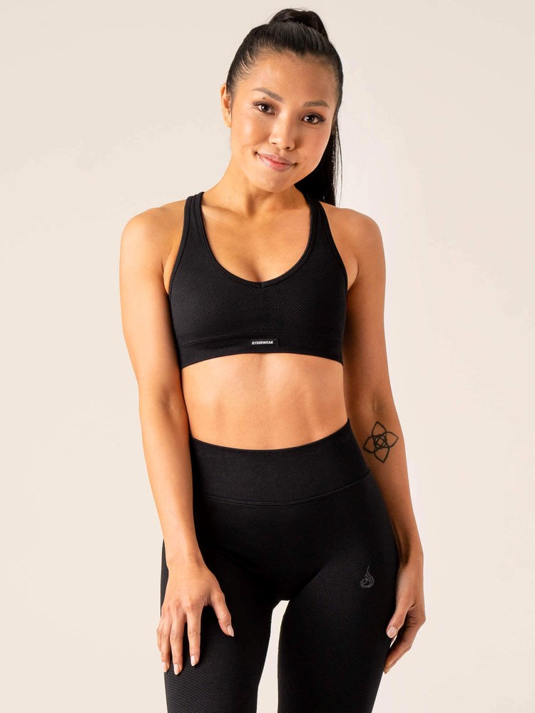 Ryderwear Circuit Rib Seamless Sports Bra Czarne | REYZQJ620