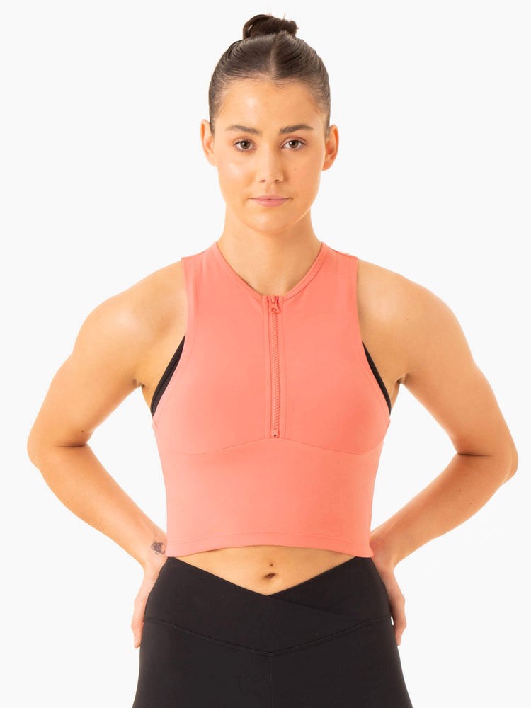 Ryderwear Embody Zip Up Crop Różowe Różowe | EURQJD295