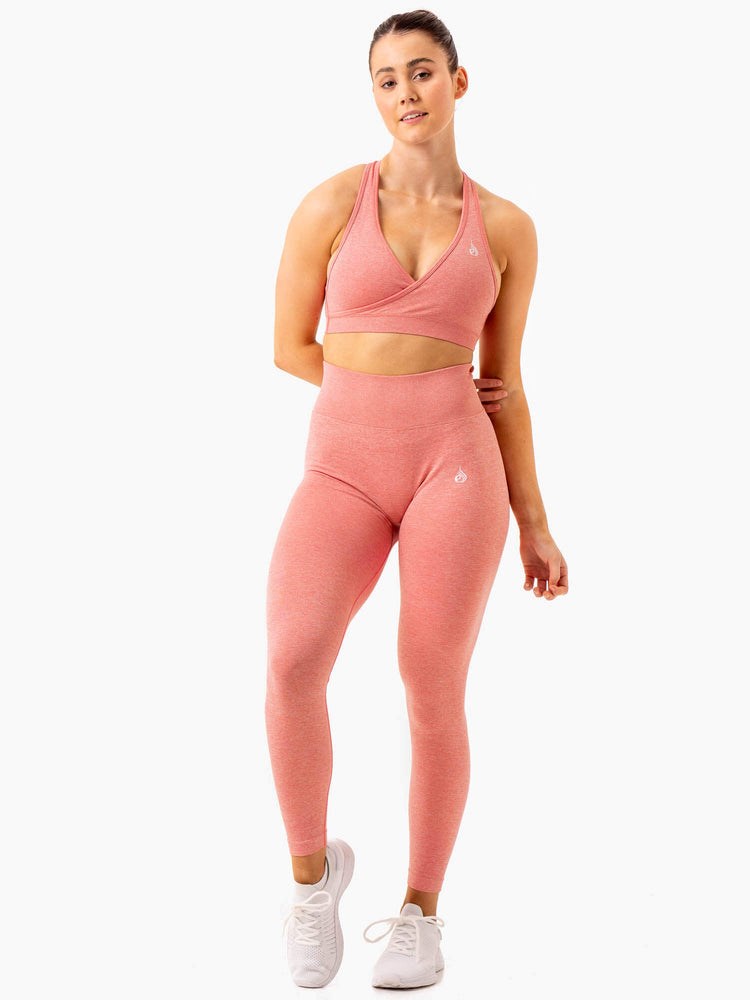 Ryderwear Essential Seamless Cross Over Sports Bra Różowe | ZPFNYT926