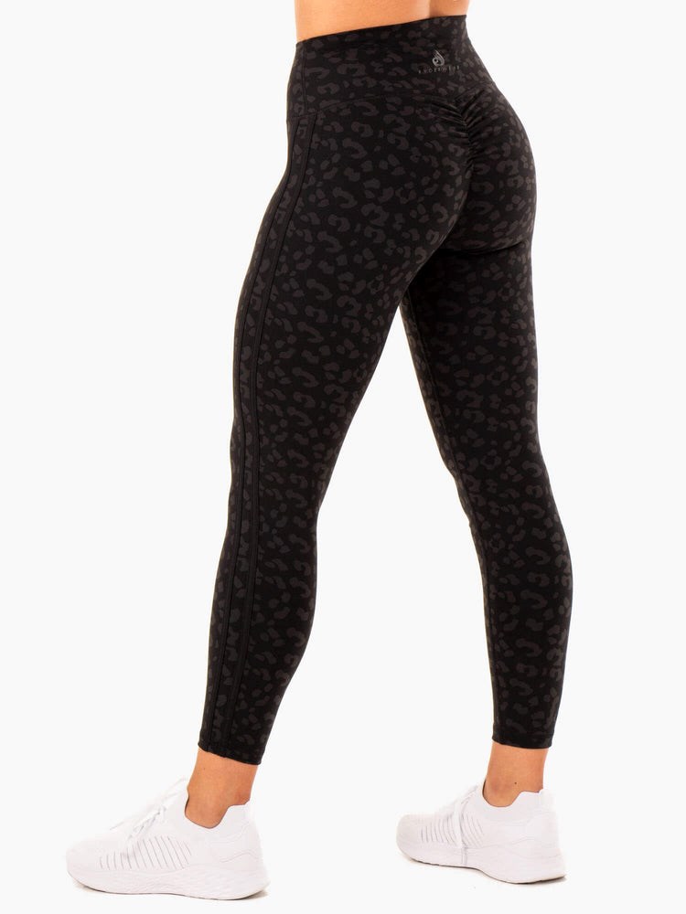 Ryderwear Evolution High Waisted Scrunch Leggings Czarne Panterka | NOPSBK023