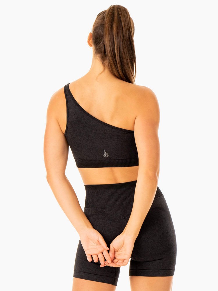 Ryderwear Excel Seamless One Shoulder Sports Bra Czarne | BDZGFH476