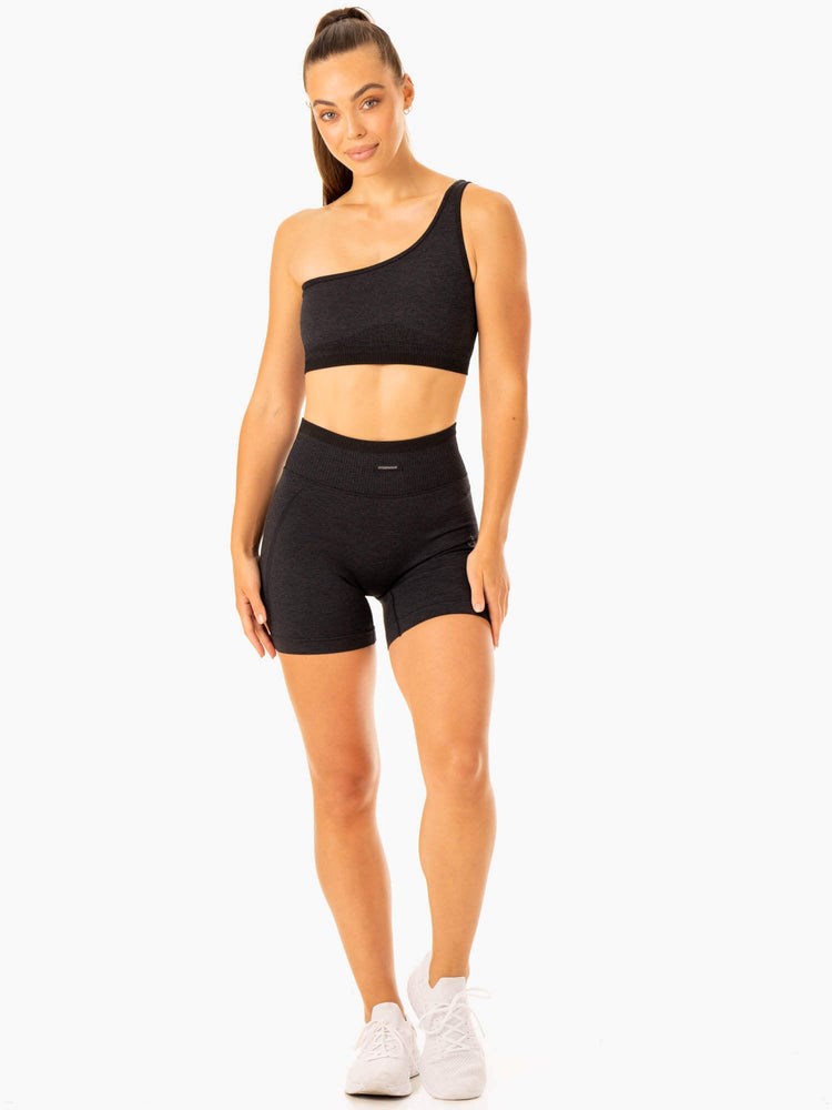 Ryderwear Excel Seamless One Shoulder Sports Bra Czarne | BDZGFH476