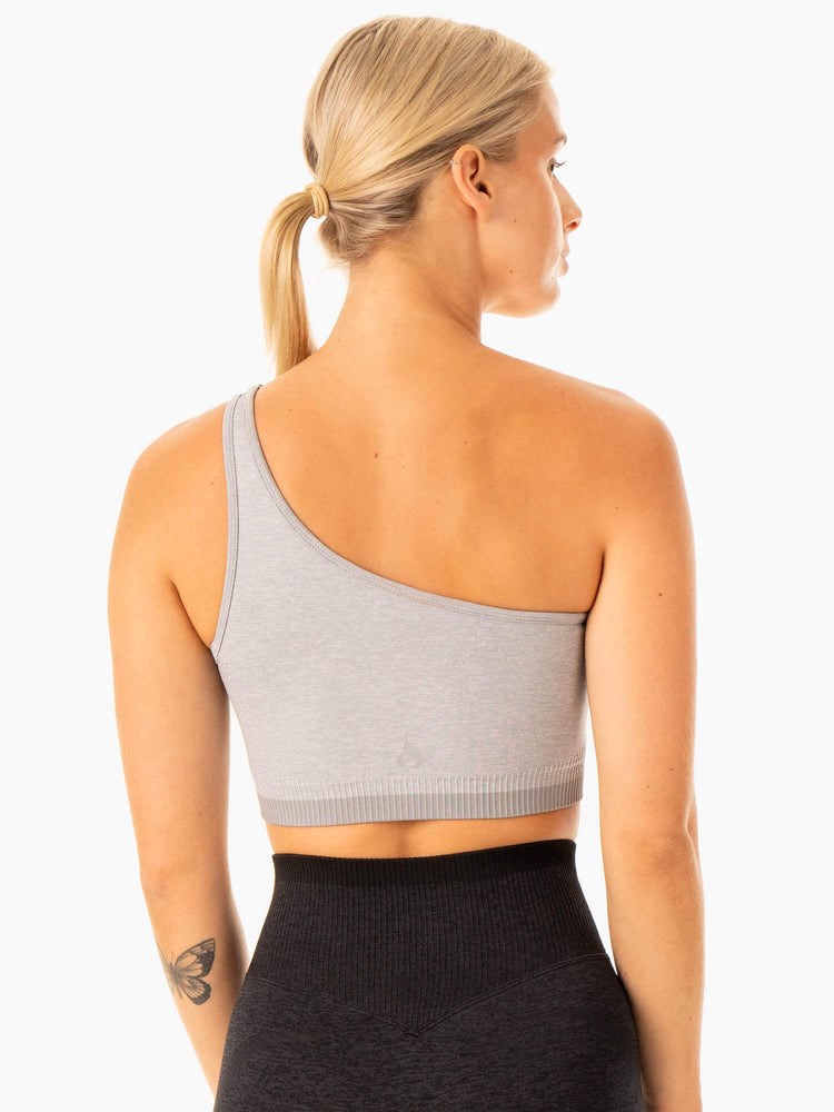 Ryderwear Excel Seamless One Shoulder Sports Bra Szare | RBOQUA605