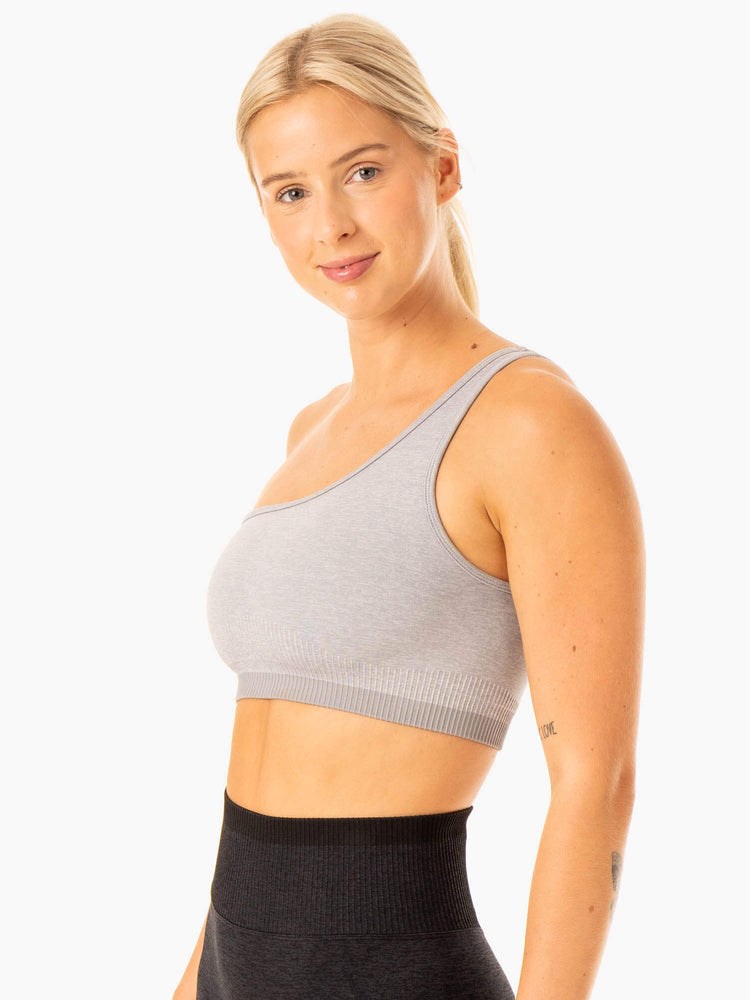 Ryderwear Excel Seamless One Shoulder Sports Bra Szare | RBOQUA605