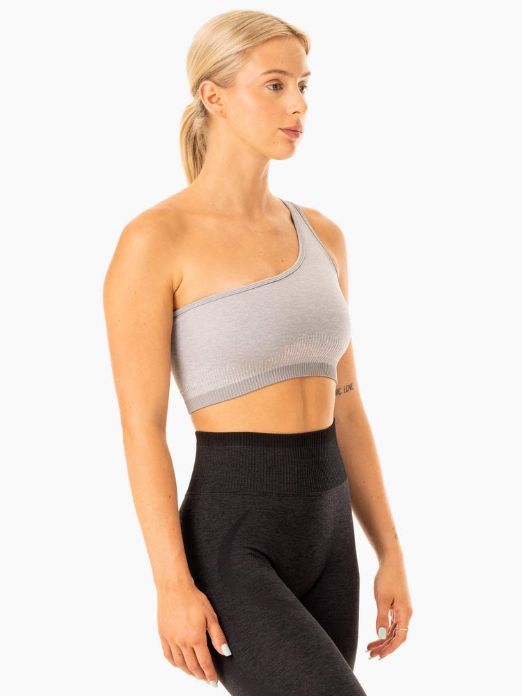 Ryderwear Excel Seamless One Shoulder Sports Bra Szare | RBOQUA605