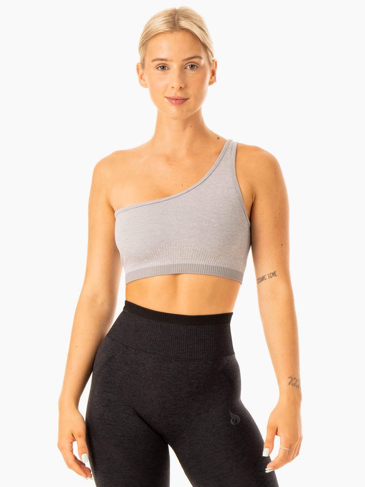 Ryderwear Excel Seamless One Shoulder Sports Bra Szare | RBOQUA605