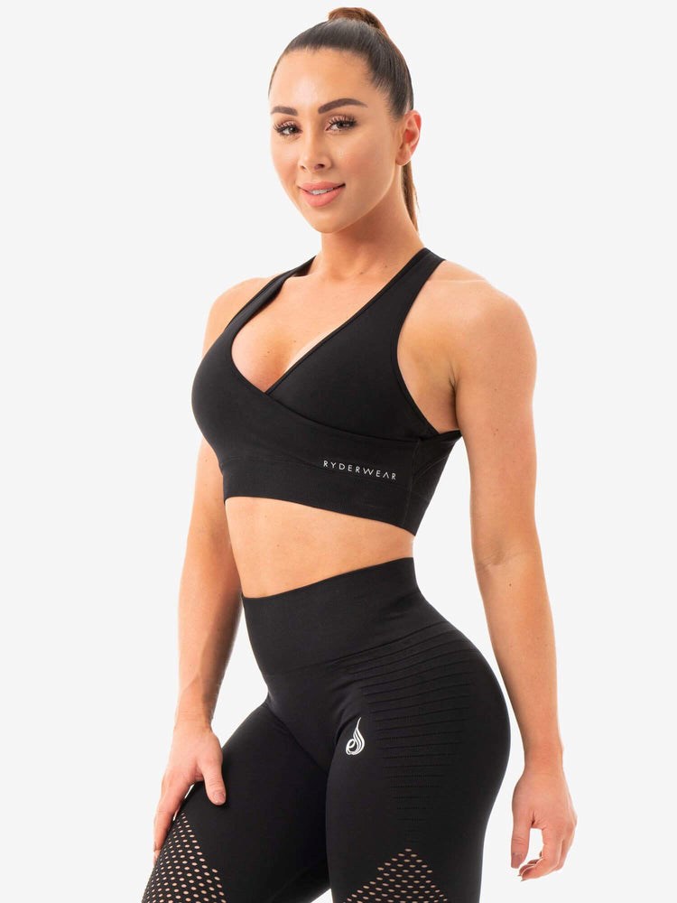 Ryderwear Geo Seamless Sports Bra Czarne | QHMVWU940