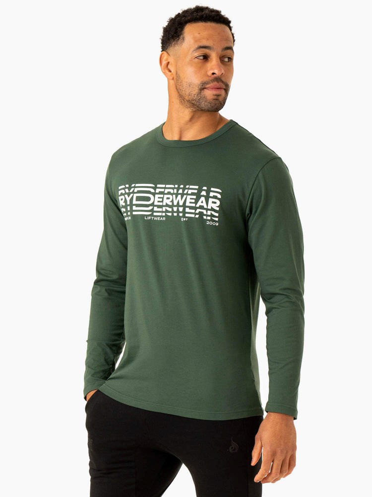 Ryderwear Grafiką Long Sleeve T-Shirt Ciemny Zielone | KIGQHZ562