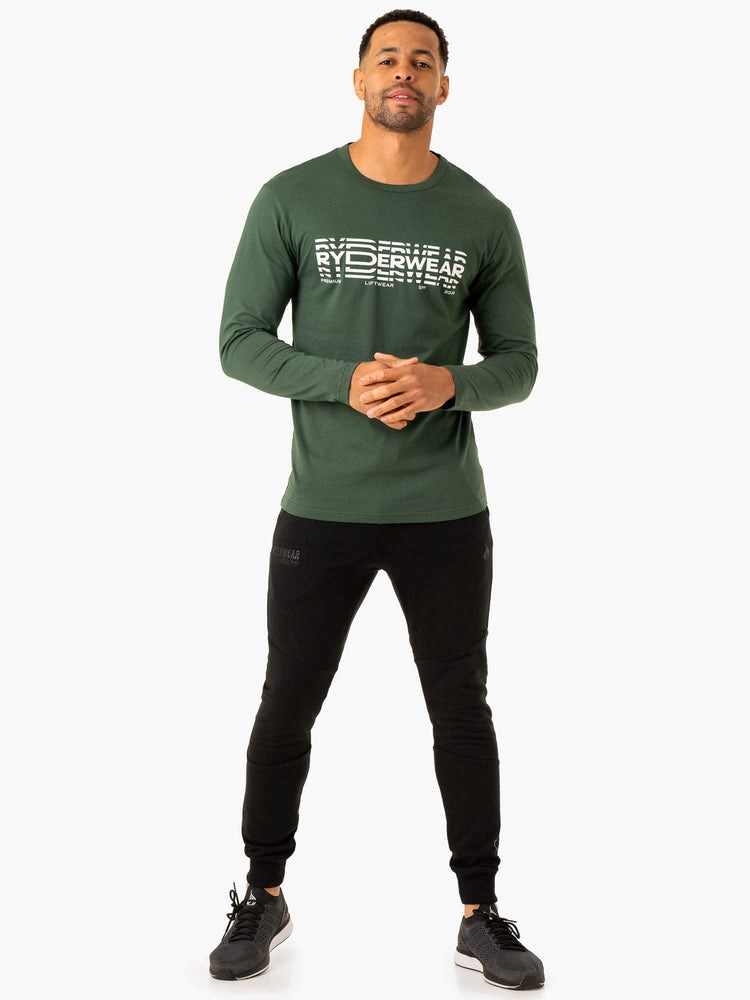 Ryderwear Grafiką Long Sleeve T-Shirt Ciemny Zielone | KIGQHZ562