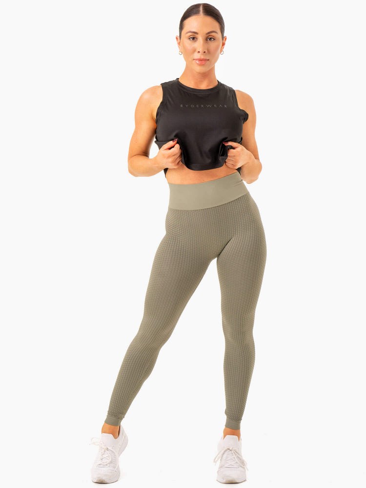 Ryderwear Honeycomb Scrunch Seamless Leggings Khaki | FSNRLO568