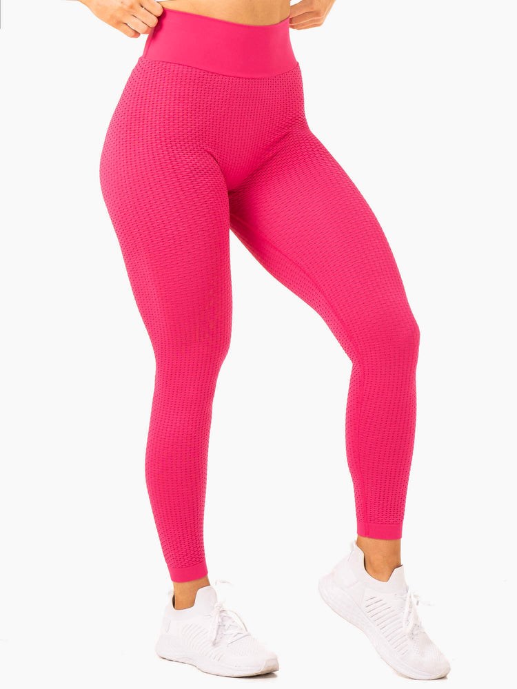 Ryderwear Honeycomb Scrunch Seamless Leggings Różowe | IJPKHW814