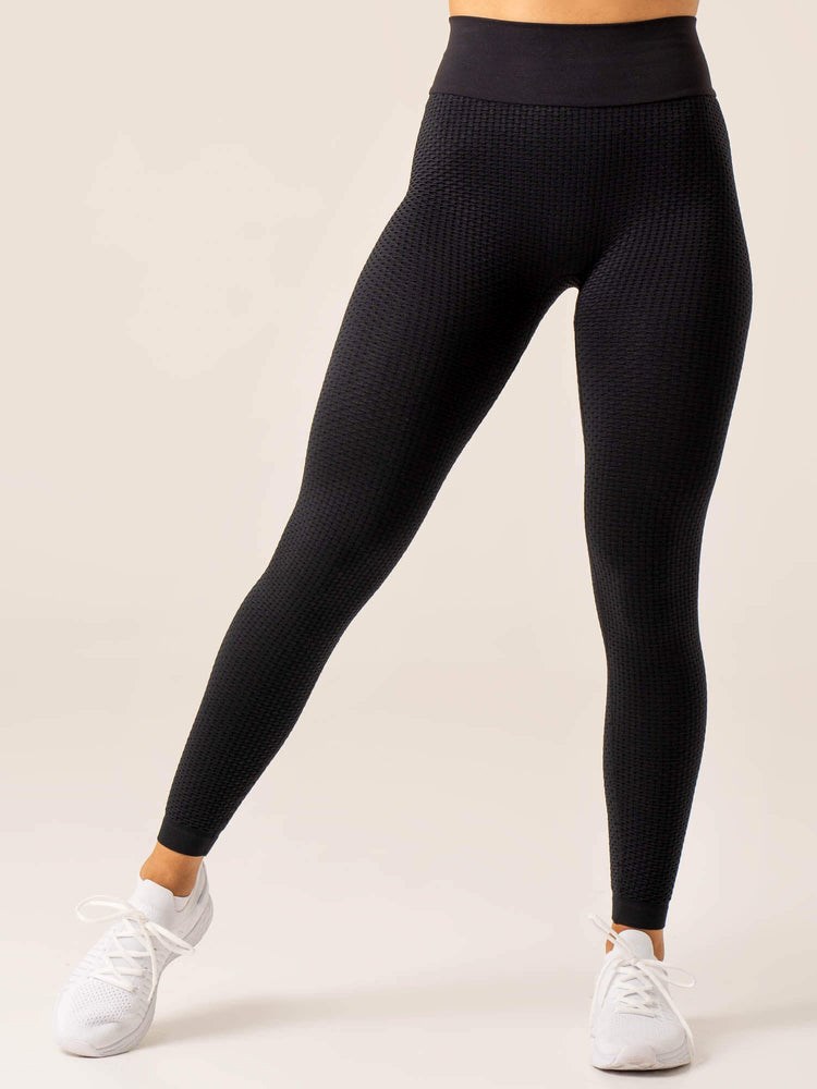 Ryderwear Honeycomb Scrunch Seamless Leggings Czarne | LSEXUQ702