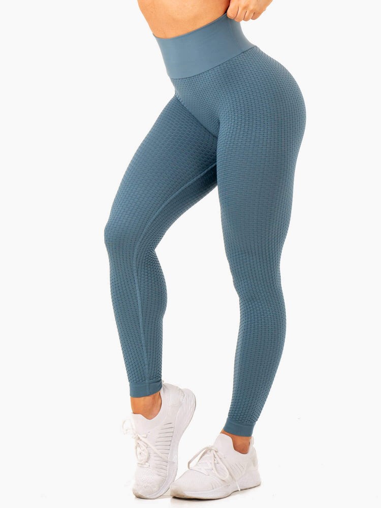 Ryderwear Honeycomb Scrunch Seamless Leggings Niebieskie | VSBTRD092