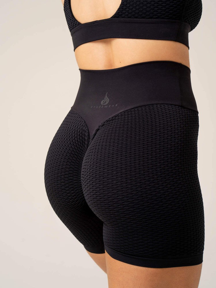 Ryderwear Honeycomb Scrunch Seamless Shorts Czarne | OSHUYC324