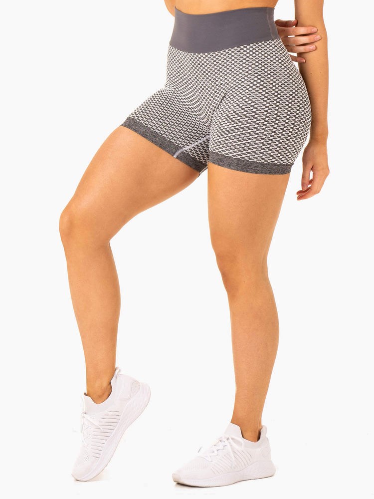 Ryderwear Honeycomb Scrunch Seamless Shorts Szare | YBUKWZ312