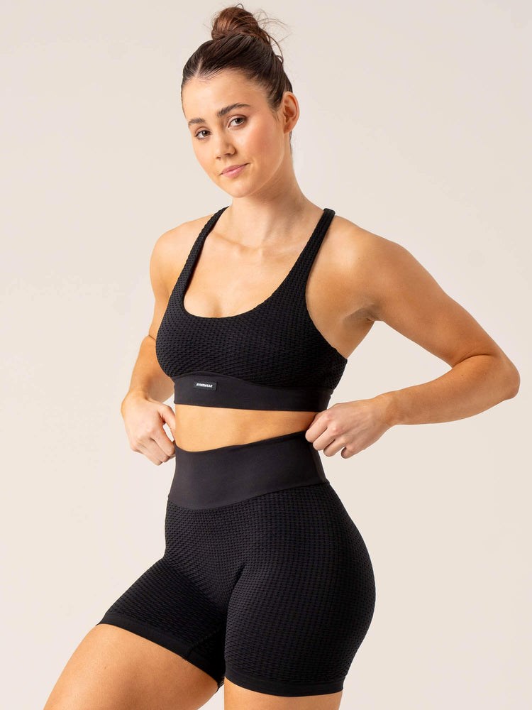 Ryderwear Honeycomb Seamless Sports Bra Czarne | TLWNVF914