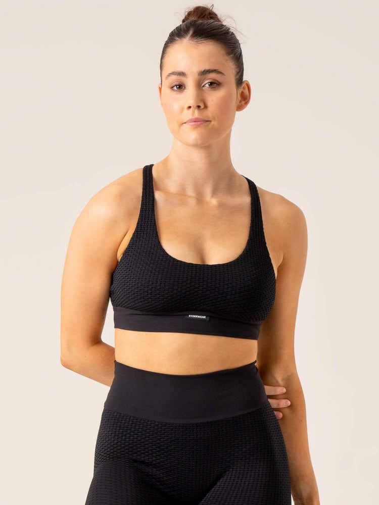 Ryderwear Honeycomb Seamless Sports Bra Czarne | TLWNVF914