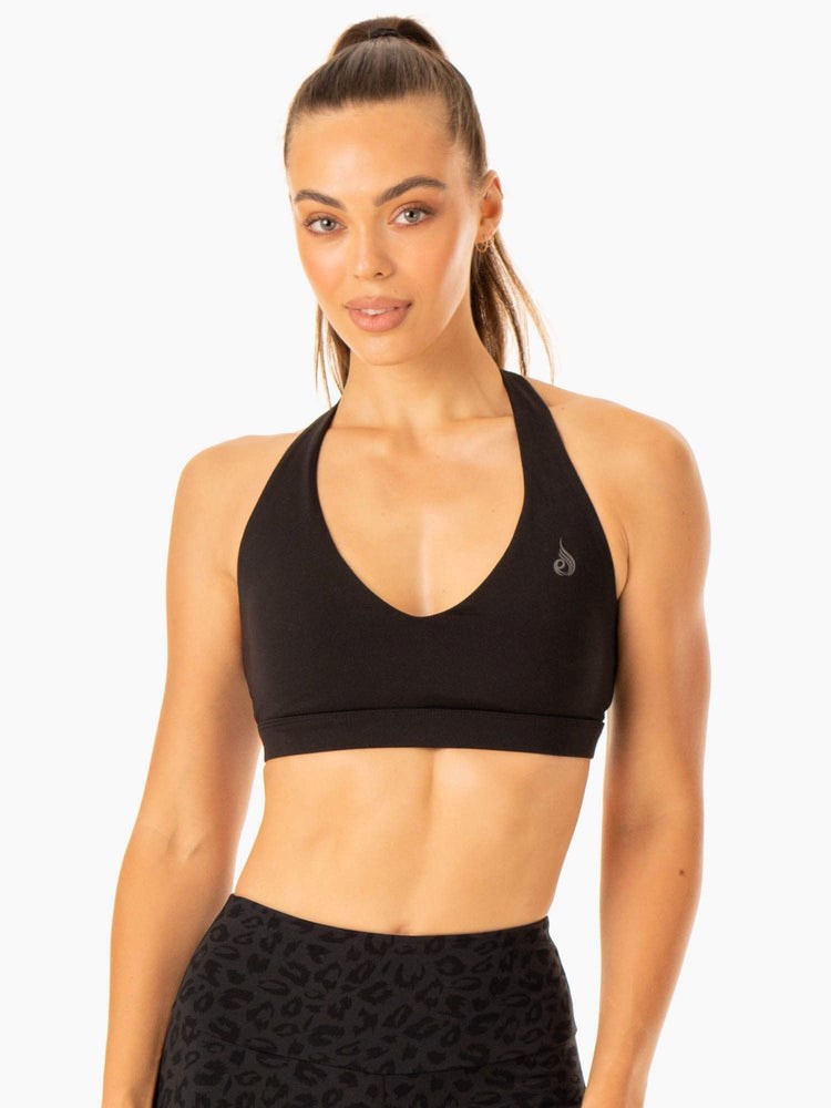 Ryderwear Hybryd Halter Sports Bra Czarne | IQVJBW973