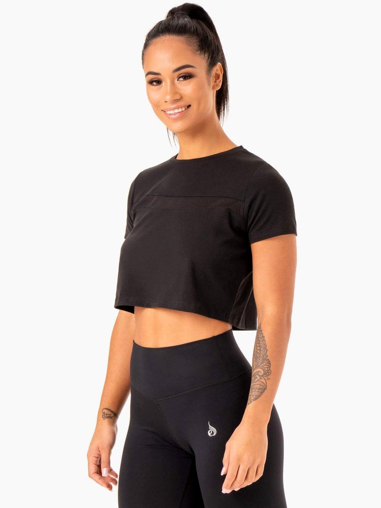 Ryderwear Hybryd Mesh Tee Czarne | TVYQLD013