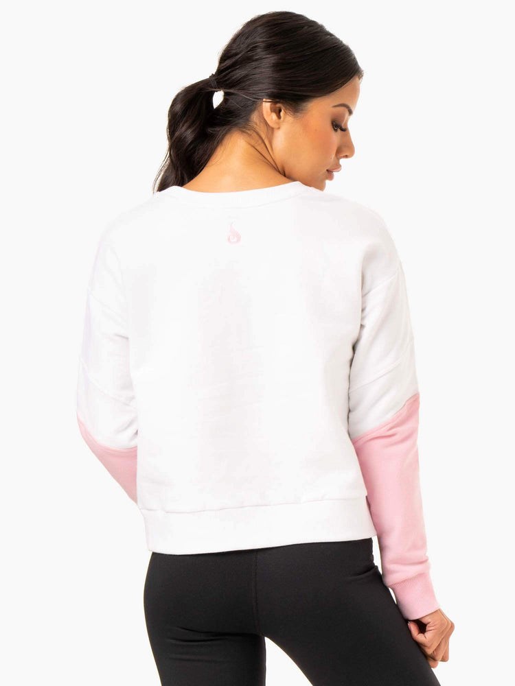 Ryderwear Hybryd Pullover Jumper White/Pink | GHDKYA762