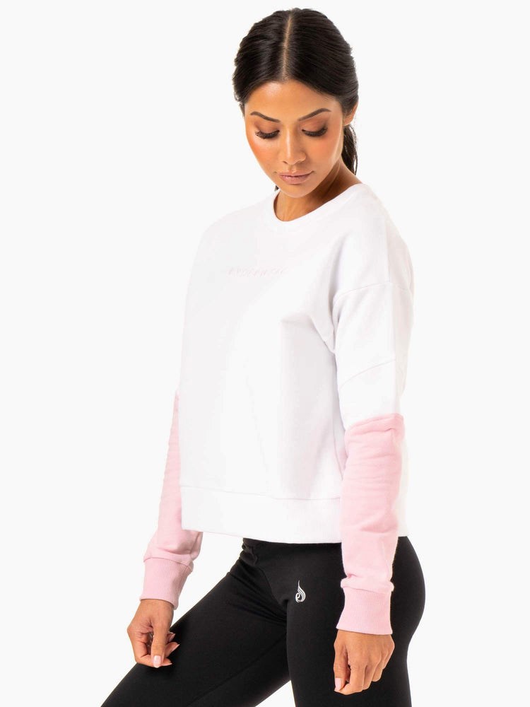 Ryderwear Hybryd Pullover Jumper White/Pink | GHDKYA762