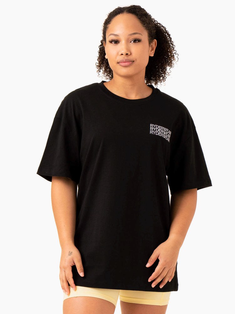 Ryderwear Level Up Oversized T-Shirt Czarne | ESHIYA105