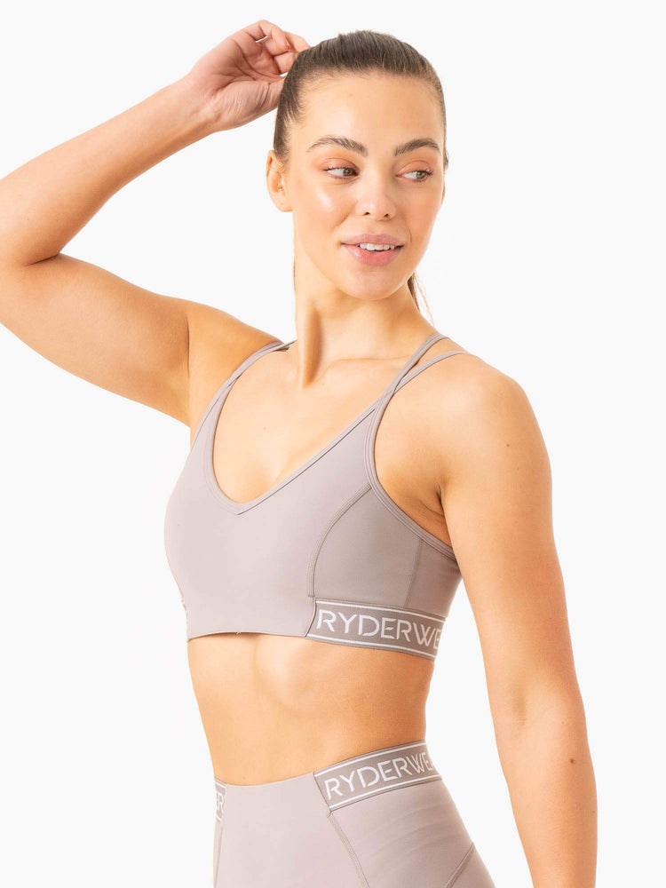 Ryderwear Level Up V-Neck Sports Bra Szare | IYRXLQ548