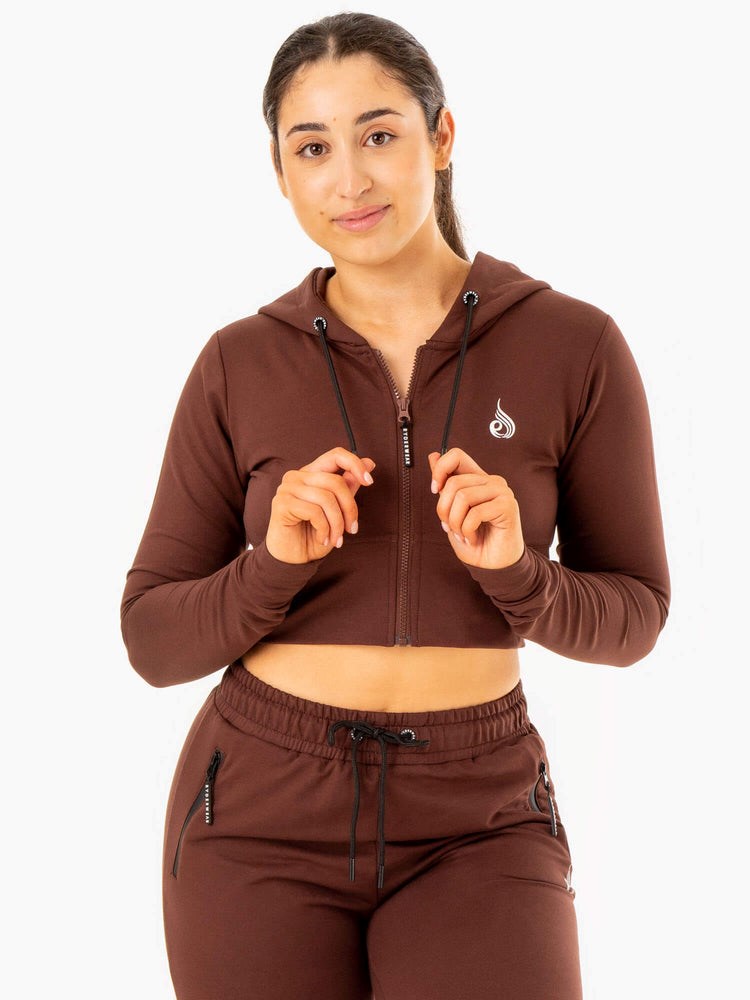 Ryderwear Luxe Cropped Zip Hoodie Czekolada | SXDNKP143